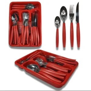 JG.TALHERES VERMELHO 24PÇS C/PORTA TALHER BERLIM (3JGS)-INGA