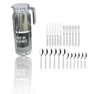 JG DE TALHERES INOX BRANCO 25PÇS C/JARRA DE VIDRO (3PÇS)-LET ÚTIL