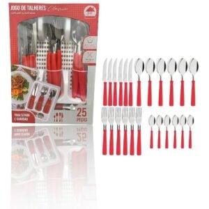 JG DE TALHERES VERMELHO 25PÇS C/PORTA TALHER BRANCO (3PÇS)-LET ÚTIL