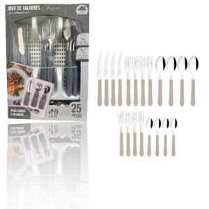 JG DE TALHERES CINZA 25PÇS C/PORTA TALHER BRANCO (3PÇS)-LET ÚTIL