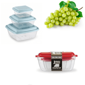 CJ.POTES P/M/G QUAD.TRANSPARENTE 350ML/700ML/1500ML (12CJ)-PLÁSTICOS RAINHA