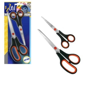 TESOURAS INOX 2PÇS PT FINA CABO PLÁSTICO 5,5″ E 8,5″(12KITS)-123ÚTIL