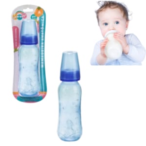 MAMADEIRA ANATÔMICA 270ML AZUL BICO ASSIMÉTRICO SILICONE (12PÇS)-NEW BABY