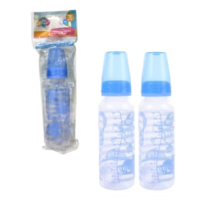 MAMADEIRA PLUS DECORADA 240ML CONVENCIONAL PVC AZUL (12PÇS)-NEW BABY