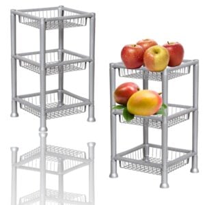 FRUTEIRA 3 ANDARES QUADRADA PRATA (4PÇS)-PLASNEW