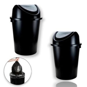 CESTO FECHADO C/TP BASCULANTE 27LTS PRETO (6PÇS)-PLASNEW