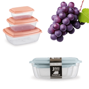 CJ.POTES P/M/G RETANG.TRANSPARENTE 350ML/700ML/1500ML (12PÇS)-PLÁSTICOS RAINHA