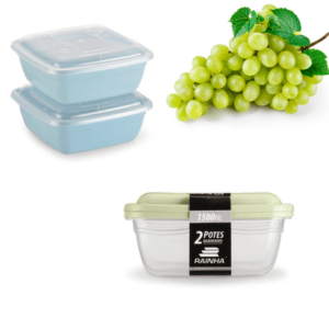 CJ.2 POTES 1500ML QUAD.TRANSPARENTE (12PÇS)-PLÁSTICOS RAINHA