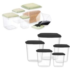 CJ. MANTIMENTO 5PÇS QUADRADO TRANSL.C/TAMPA COLOR (6CJS)-PLÁSTICOS RAINHA