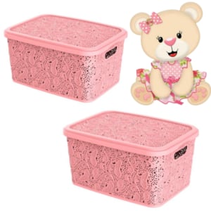 CESTO ORGANIZADOR 17LTS FLORAL ROSA (3PÇS)-UNINJET