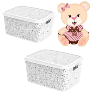 CESTO ORGANIZADOR 17LTS FLORAL BRANCO (3PÇS)-UNINJET