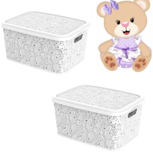 CESTO ORGANIZADOR 10LTS FLORAL BRANCO (3PÇS)-UNINJET