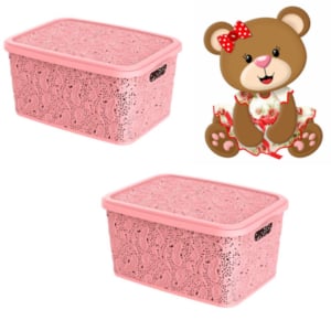 CESTO ORGANIZADOR 10LTS FLORAL ROSA (3PÇS)-UNINJET