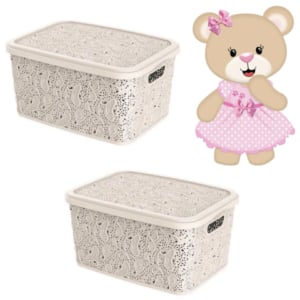 CESTO ORGANIZADOR 17LTS FLORAL PALHA (3PÇS)-UNINJET