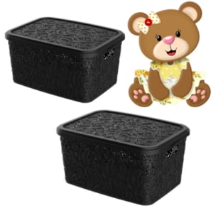 CESTO ORGANIZADOR 17LTS FLORAL PRETO (3PÇS)-UNINJET