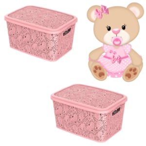 CESTO ORGANIZADOR 5,5LTS FLORAL ROSA (3PÇS)-UNINJET