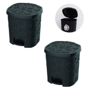 CESTO C/PEDAL 8LTS FLORAL PRETO (6PÇS)-UNINJET