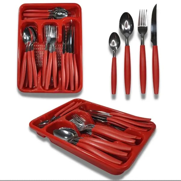 JG.TALHERES VERMELHO 24PÇS C/PORTA TALHER BERLIM (3PÇS)-INGA