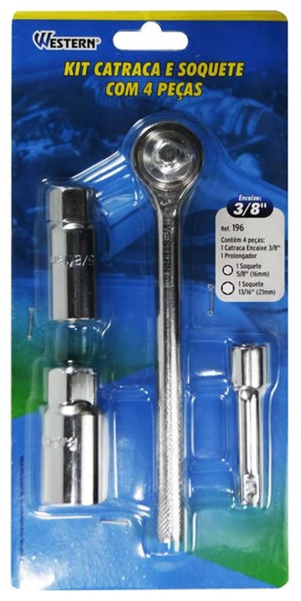 CATRACA 3/8 SOQUETES 4PÇS (3 PÇS) – WESTERN [196W]