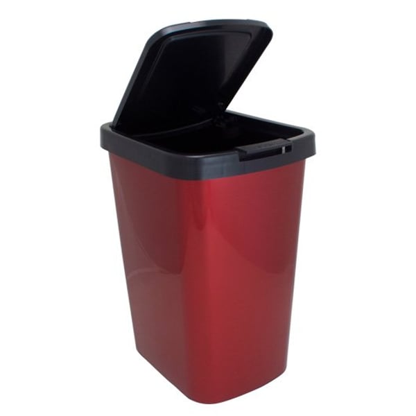 LIXEIRA DE PLÁSTICO 9L C/ CLICK LABEL METALIZADO VERMELHO (6 PÇs)- ARQPLAST [25461CS]