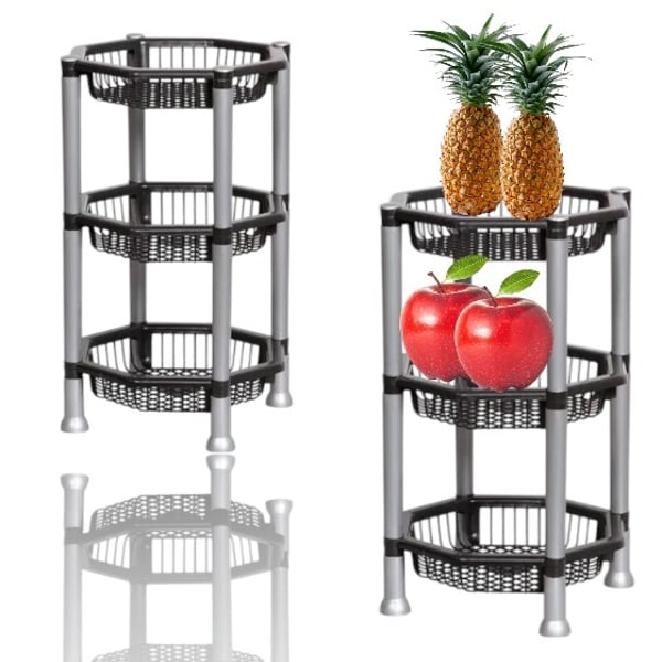 FRUTEIRA 3 ANDARES OITAVADA PRETO (4PÇS)-PLASNEW