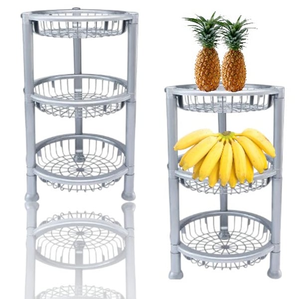 FRUTEIRA 3 ANDARES REDONDA PRATA (4PÇS)-PLASNEW