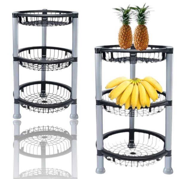 FRUTEIRA 3 ANDARES REDONDA PRETO (4PÇS)-PLASNEW