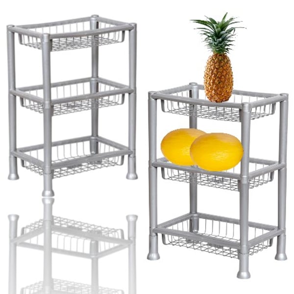 FRUTEIRA 3 ANDARES RETANGULAR PRATA (4PÇS)-PLASNEW