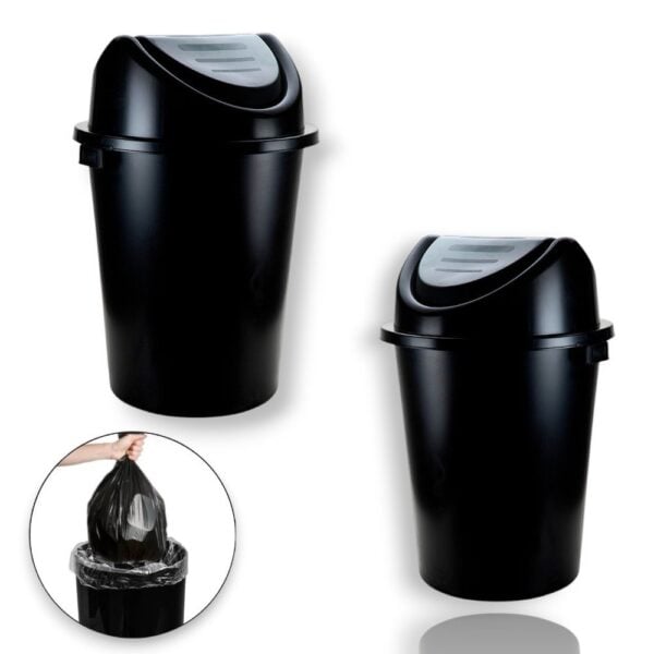 CESTO FECHADO C/TP BASCULANTE 27LTS PRETO (6PÇS)-PLASNEW