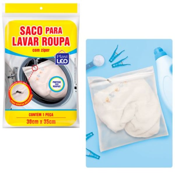 SACO P/LAVAR ROUPA C/ZIPER (12PÇS)-PLASTLEO