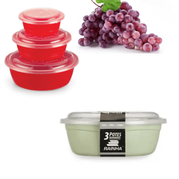 CJ.POTES P/M/G RED.COLORIDA 350ML/700ML/1500ML (12PÇS)-PLÁSTICOS RAINHA