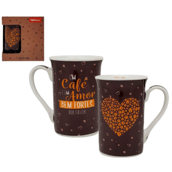 CANECA CERÂMICA MUDDY 320ML CAFÉ/AMOR FORTES (12PÇS)-WELLMIX