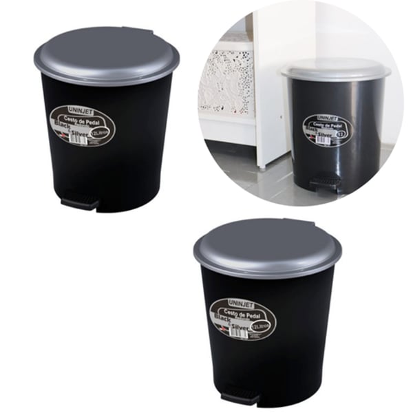 CESTO C/PEDAL 12LTS REDONDO PRETO (6PÇS)-UNINJET