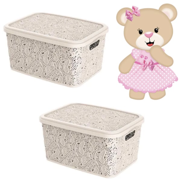 CESTO ORGANIZADOR 17LTS FLORAL PALHA (3PÇS)-UNINJET