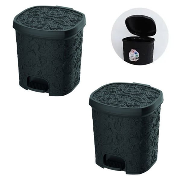 CESTO C/PEDAL 8LTS FLORAL PRETO (6PÇS)-UNINJET