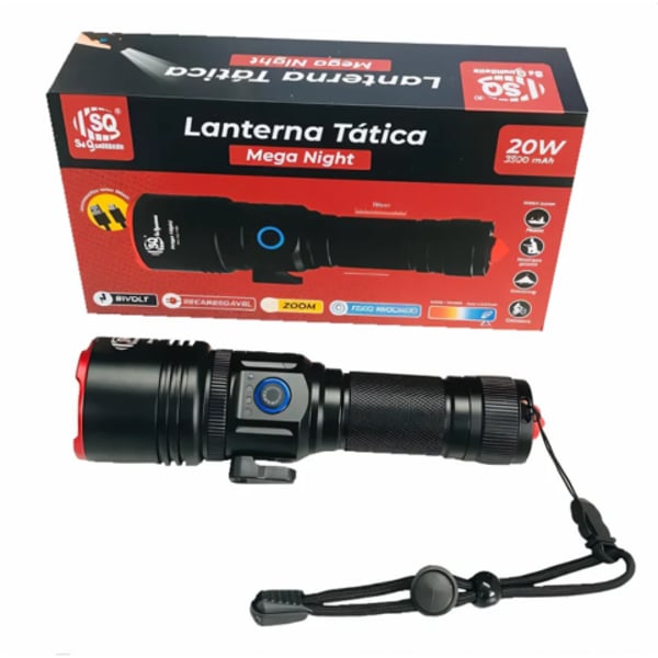LANTERNA TÁTICA 20W MEGA NIGTH BIVOLT/RECARREGÁVEL (6PÇS)-SQ QUALIDADE