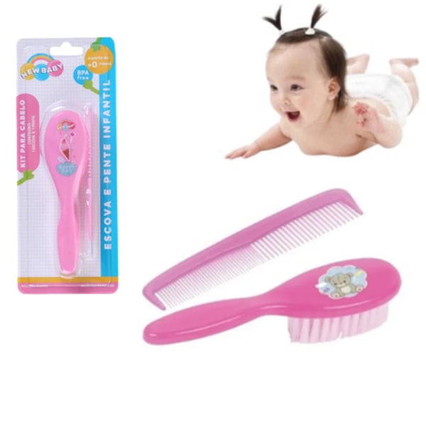 PENTE E ESCOVA DECORADO ROSA (24PÇS)-NEW BABY