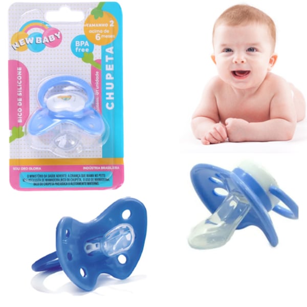 CHUPETA ASSIMÉTRICA SILICONE BORBOLETA AZUL BLISTER (24PÇS)-NEW BABY