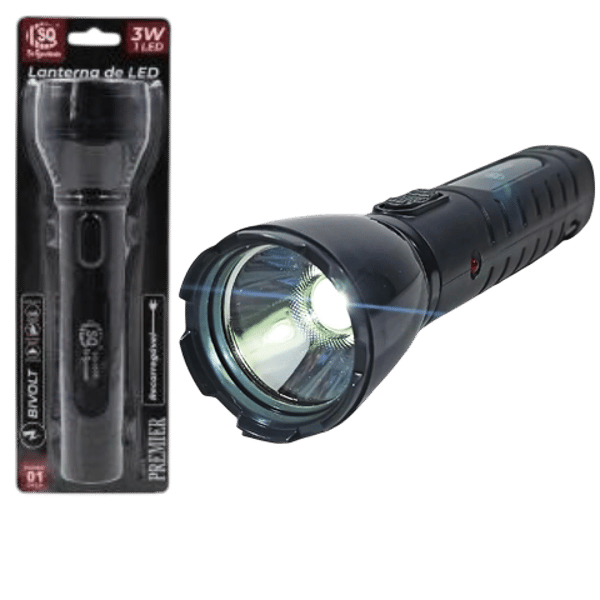 LANTERNA DE LED 3W BIVOLT/RECARREGÁVEL (6PÇS)-SQ QUALIDADE