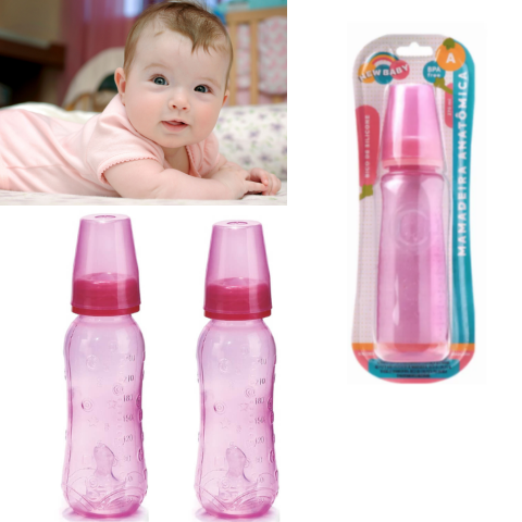MAMADEIRA ANATÔMICA 270ML ROSA BICO ASSIMÉTRICO SILICONE (12PÇS)-NEW BABY - Imagem 3