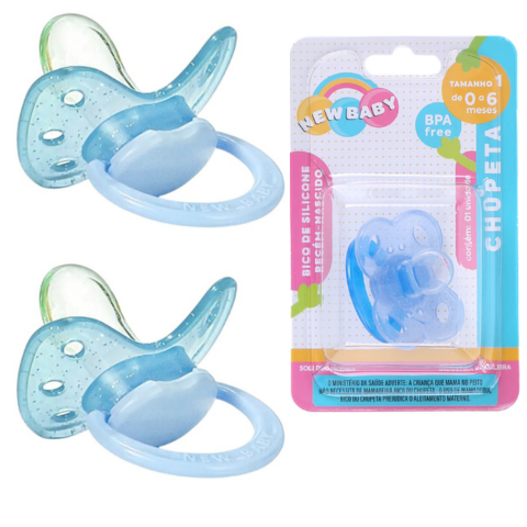 CHUPETA GLITER AZUL SILICONE BICO ASSIMÉTRICO BLISTER (24PÇS)-NEW BABY - Imagem 2